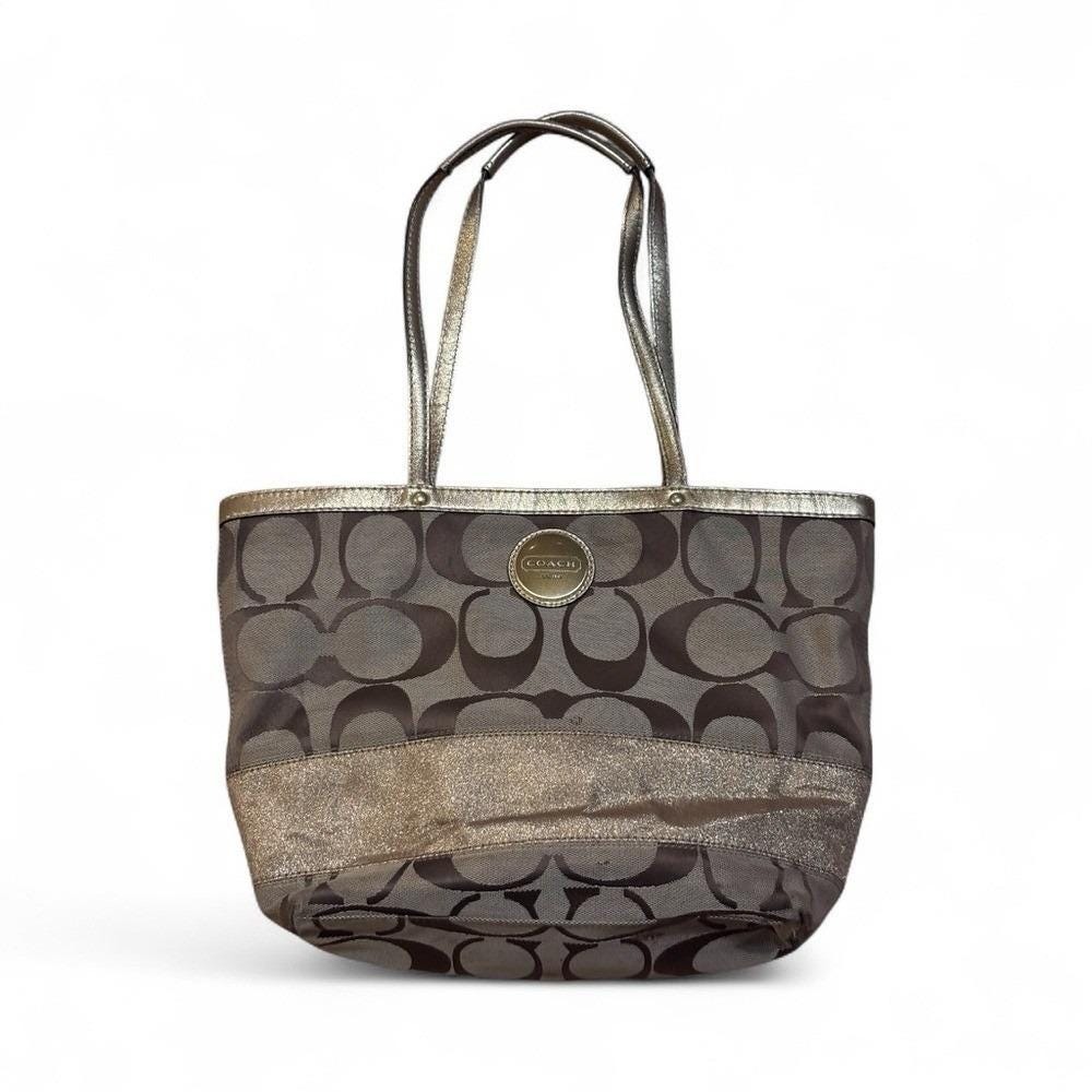 Vintage Coach Signature Tote Bag - Brown and metallic gold Accents G1060-F15112
